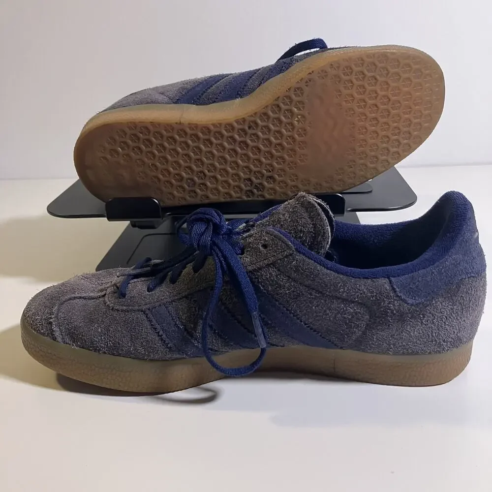 Adidas Gazelle Shoes Mens Size 7.5 Blue Suede Classic Low Top Sneakers‎ Gum Sole